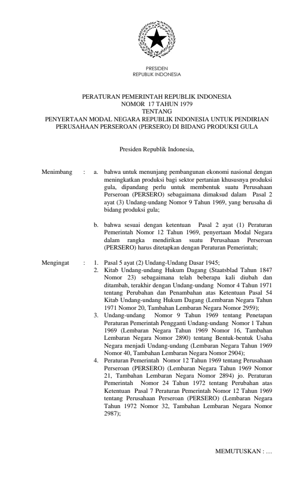 Peraturan Pemerintah Nomor 17 Tahun 1979