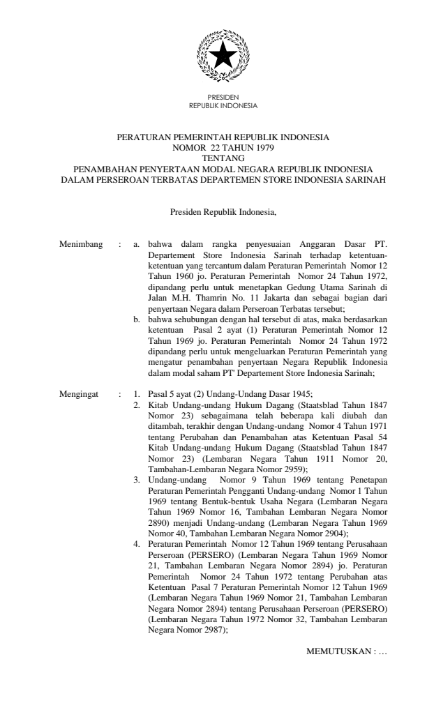 Peraturan Pemerintah Nomor 22 Tahun 1979