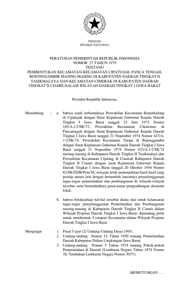Peraturan Pemerintah Nomor 27 Tahun 1979