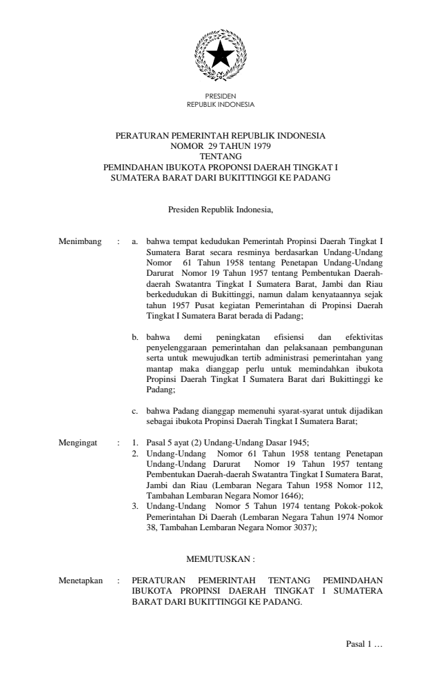 Peraturan Pemerintah Nomor 29 Tahun 1979