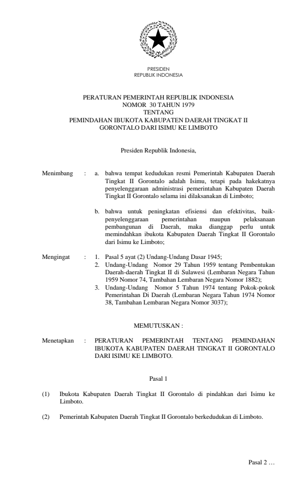 Peraturan Pemerintah Nomor 30 Tahun 1979