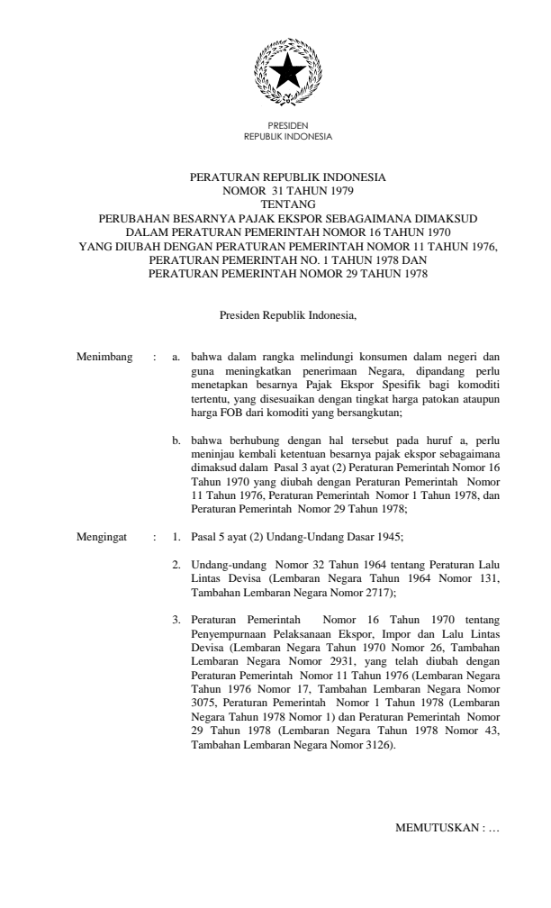 Peraturan Pemerintah Nomor 31 Tahun 1979