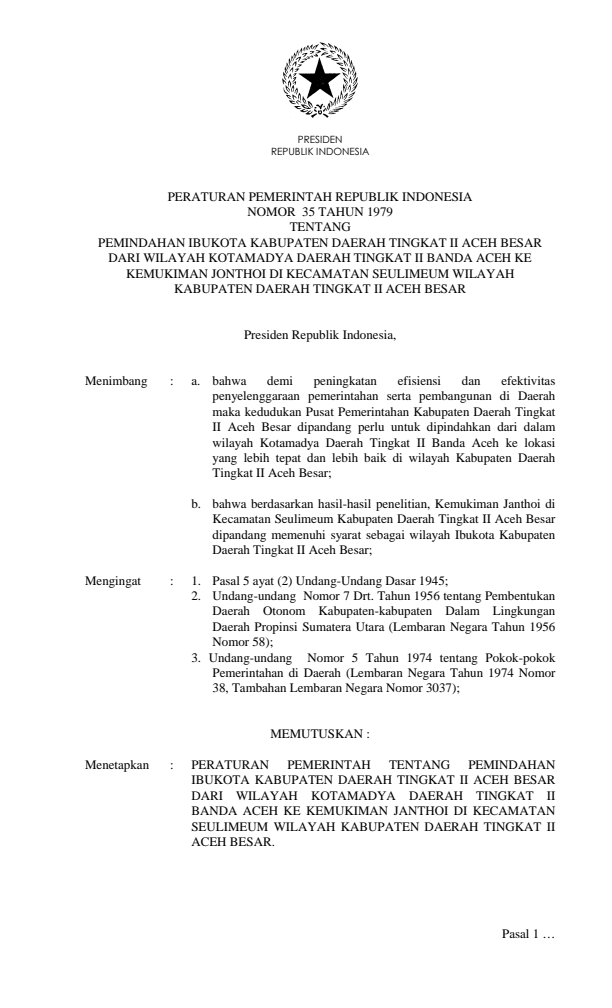 Peraturan Pemerintah Nomor 35 Tahun 1979