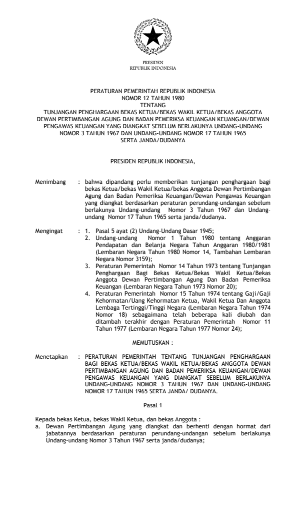 Peraturan Pemerintah Nomor 12 Tahun 1980