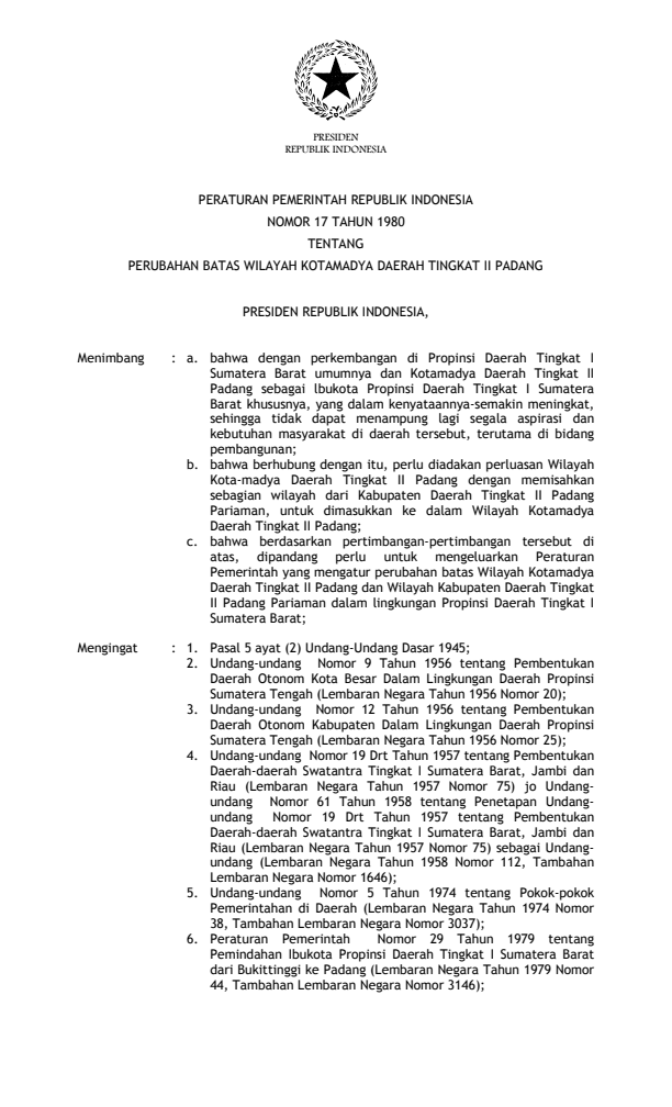 Peraturan Pemerintah Nomor 17 Tahun 1980