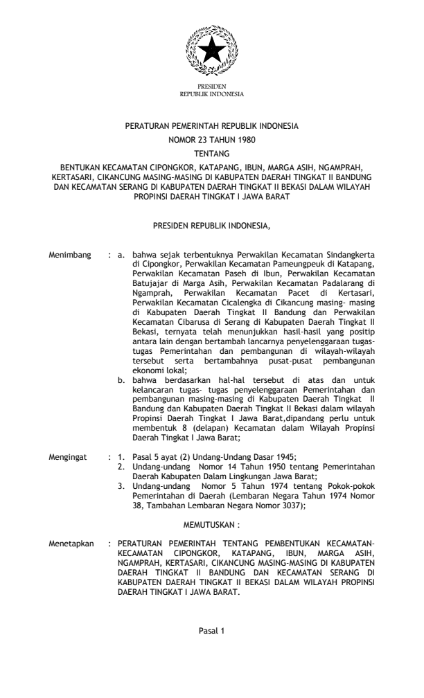 Peraturan Pemerintah Nomor 23 Tahun 1980