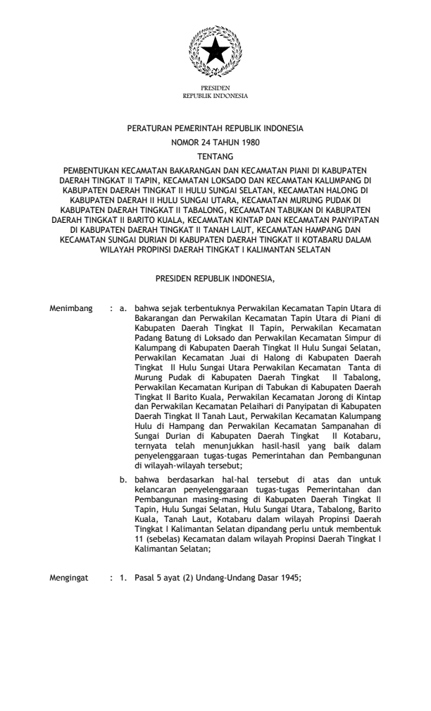 Peraturan Pemerintah Nomor 24 Tahun 1980