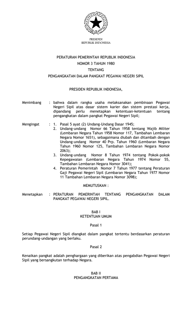 Peraturan Pemerintah Nomor 3 Tahun 1980