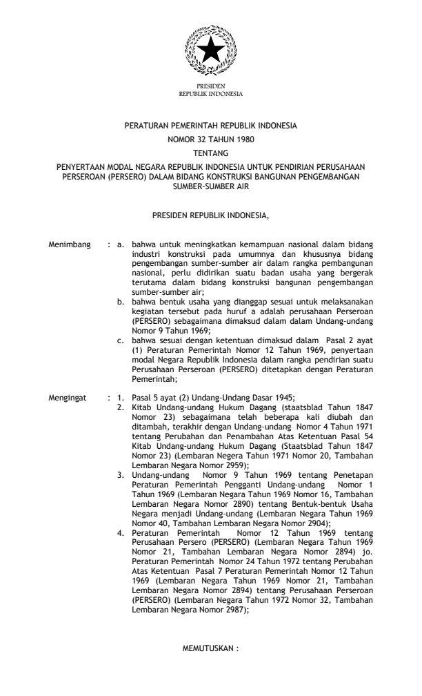 Peraturan Pemerintah Nomor 32 Tahun 1980