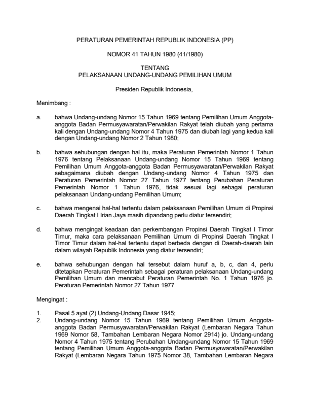 Peraturan Pemerintah Nomor 41 Tahun 1980