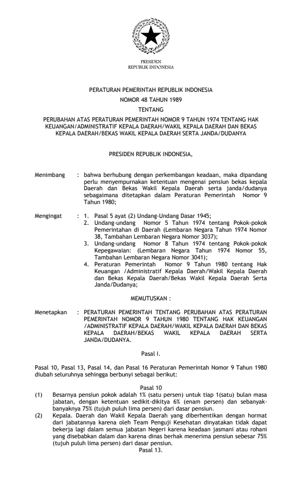 Peraturan Pemerintah Nomor 48 Tahun 1980