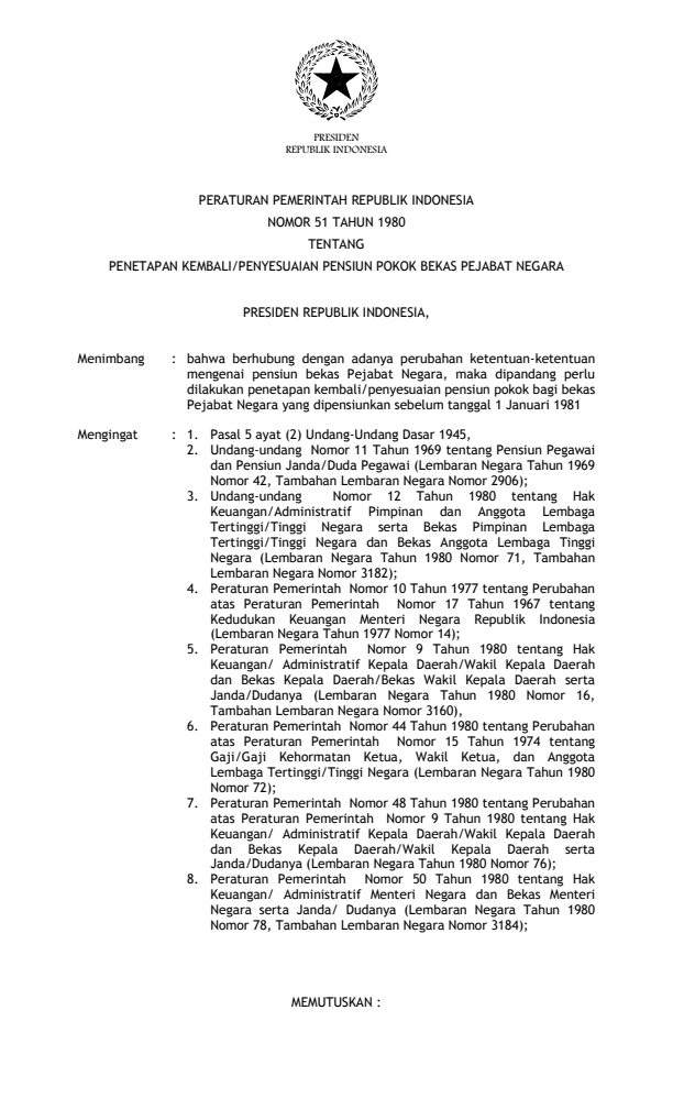 Peraturan Pemerintah Nomor 51 Tahun 1980