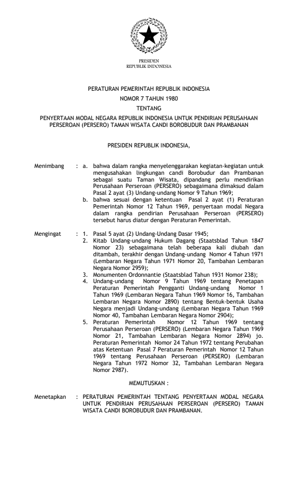 Peraturan Pemerintah Nomor 7 Tahun 1980