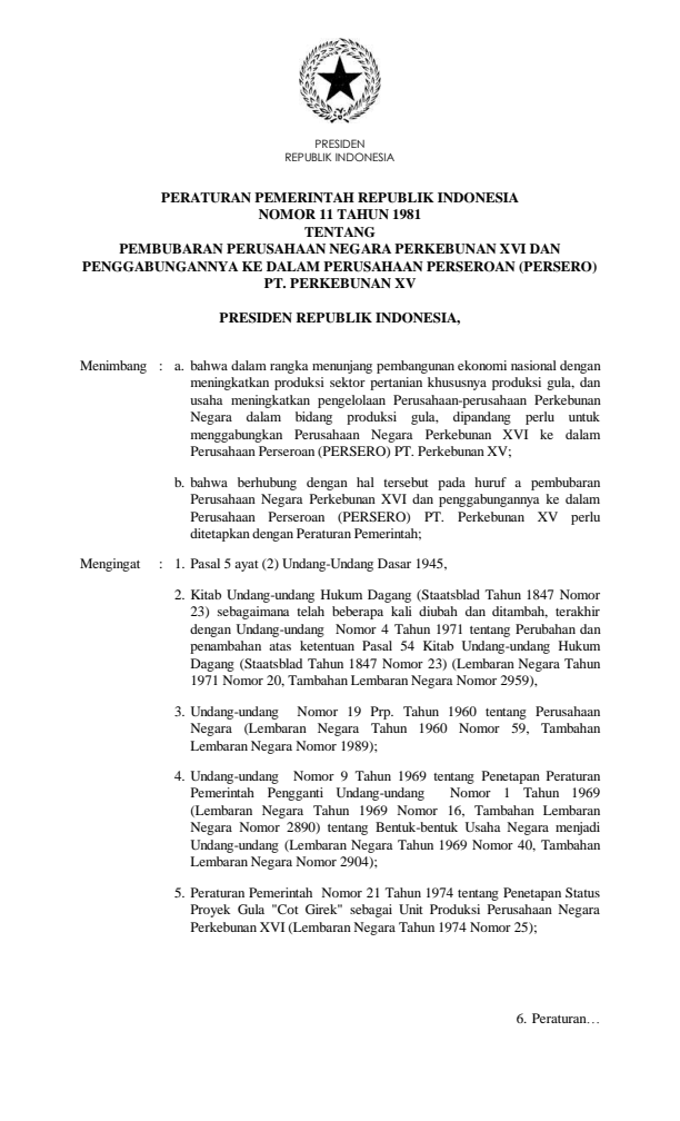 Peraturan Pemerintah Nomor 11 Tahun 1981