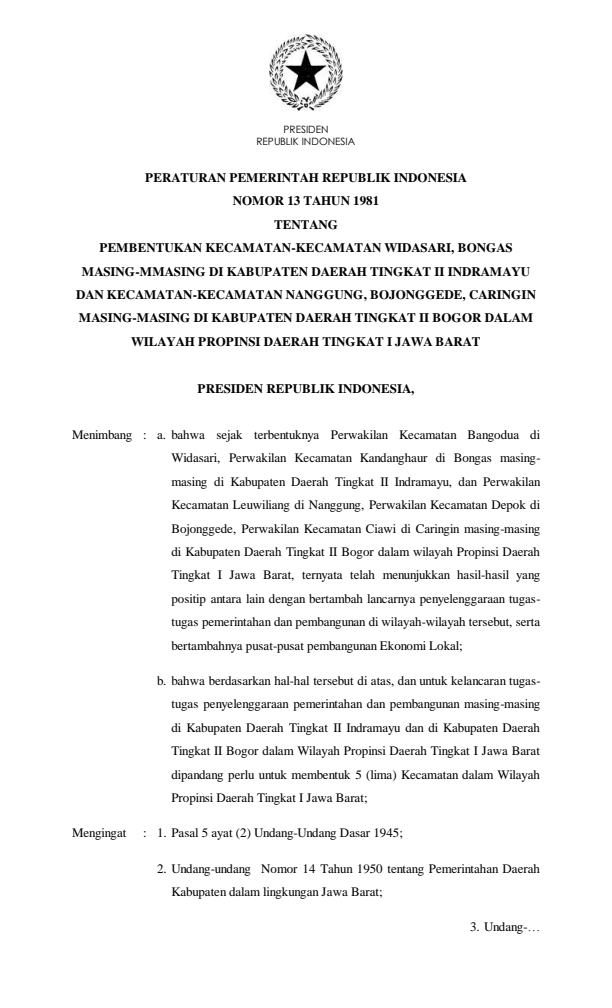 Peraturan Pemerintah Nomor 13 Tahun 1981