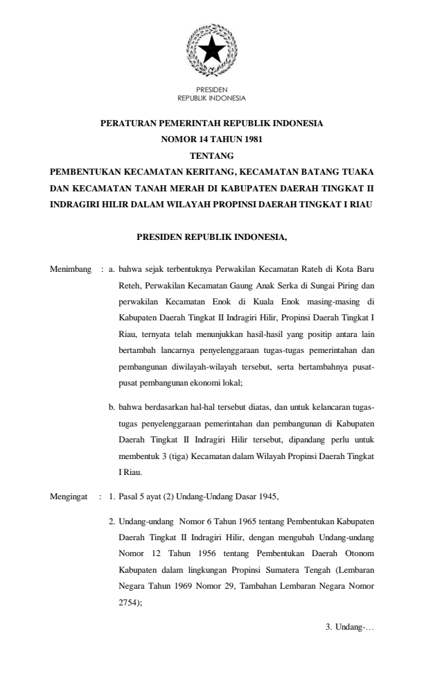 Peraturan Pemerintah Nomor 14 Tahun 1981