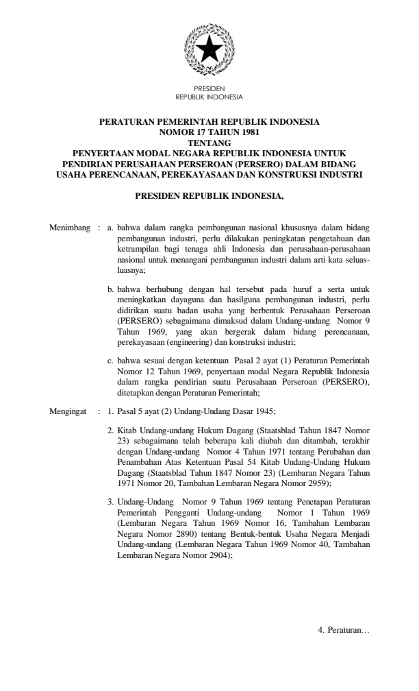 Peraturan Pemerintah Nomor 17 Tahun 1981