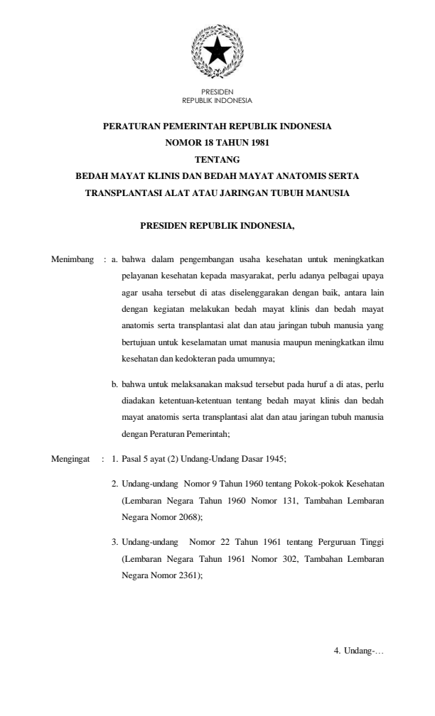 Peraturan Pemerintah Nomor 18 Tahun 1981