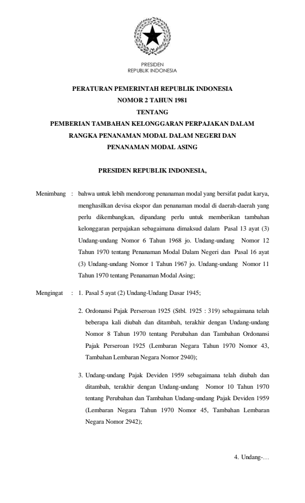 Peraturan Pemerintah Nomor 2 Tahun 1981