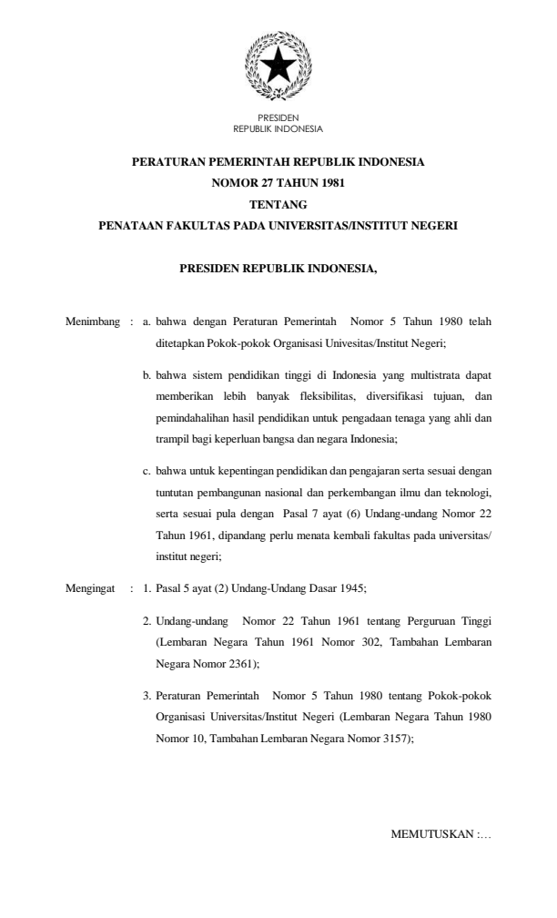 Peraturan Pemerintah Nomor 27 Tahun 1981