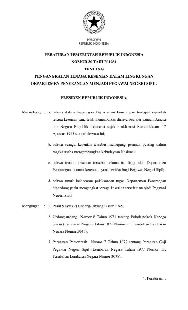 Peraturan Pemerintah Nomor 30 Tahun 1981