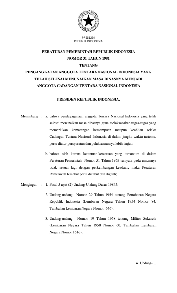 Peraturan Pemerintah Nomor 31 Tahun 1981