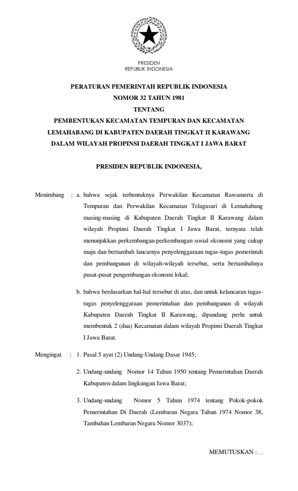 Peraturan Pemerintah Nomor 32 Tahun 1981