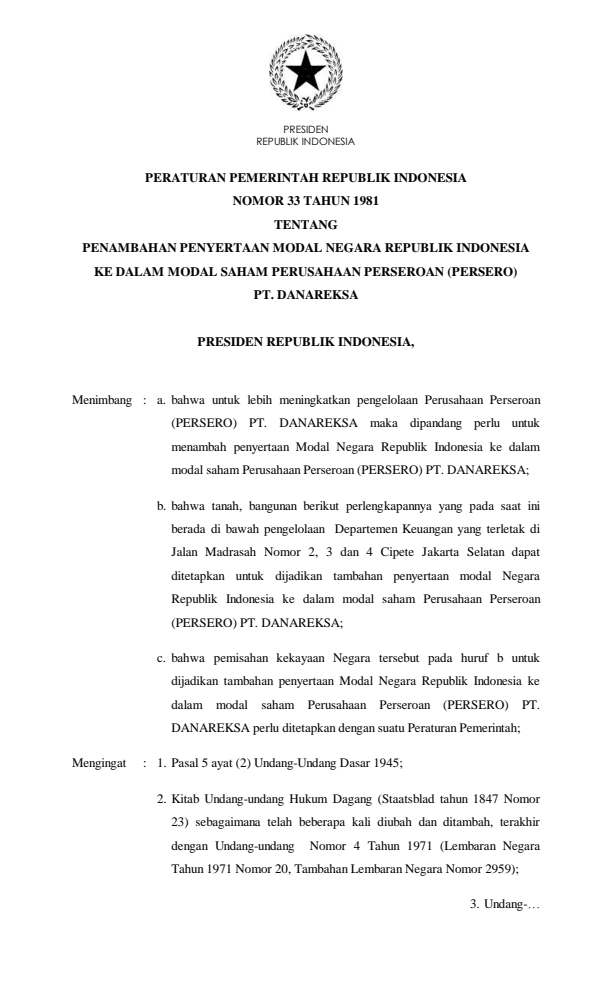 Peraturan Pemerintah Nomor 33 Tahun 1981