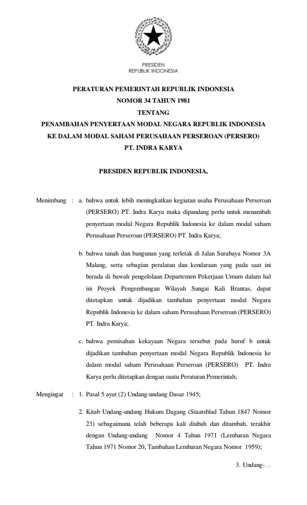 Peraturan Pemerintah Nomor 34 Tahun 1981