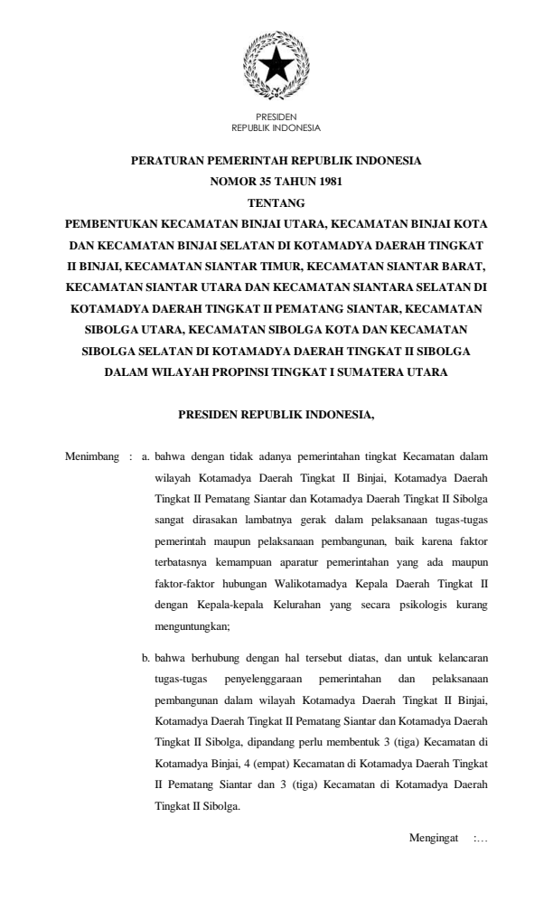 Peraturan Pemerintah Nomor 35 Tahun 1981