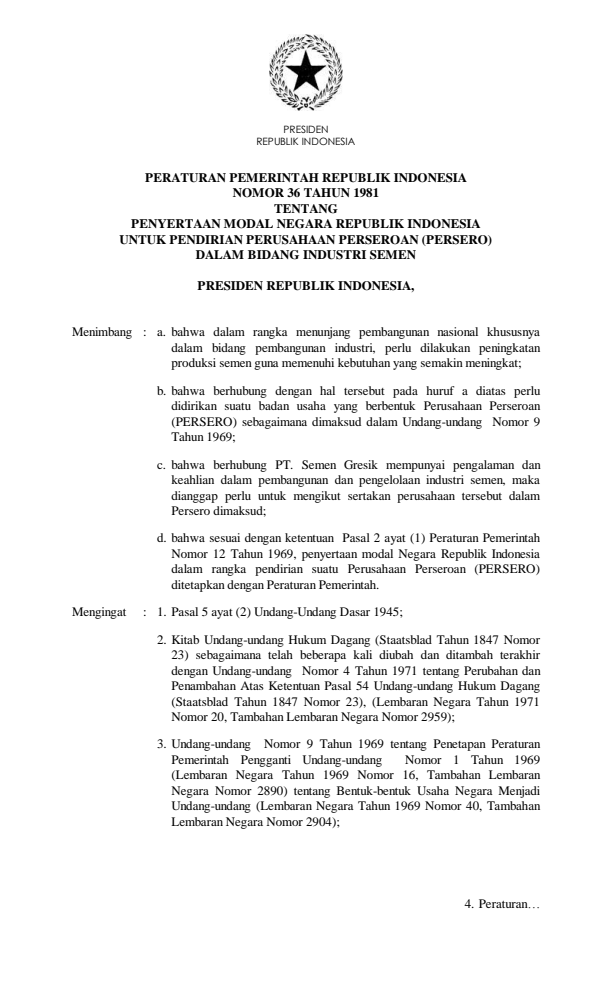 Peraturan Pemerintah Nomor 36 Tahun 1981