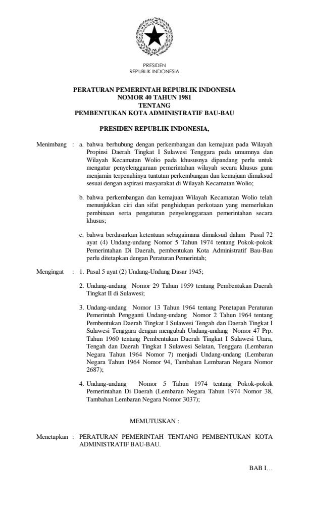 Peraturan Pemerintah Nomor 40 Tahun 1981