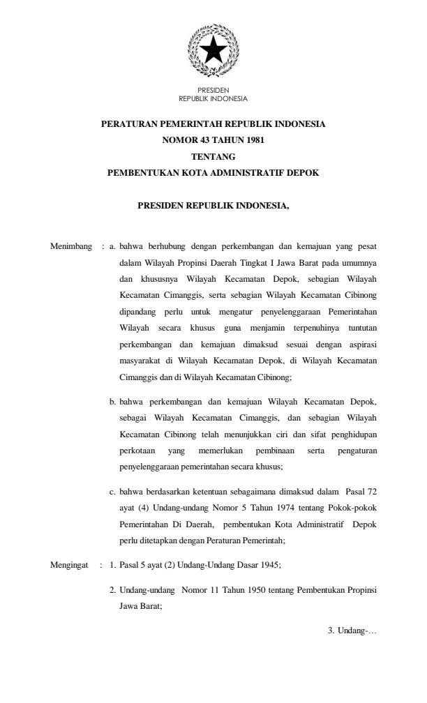 Peraturan Pemerintah Nomor 43 Tahun 1981