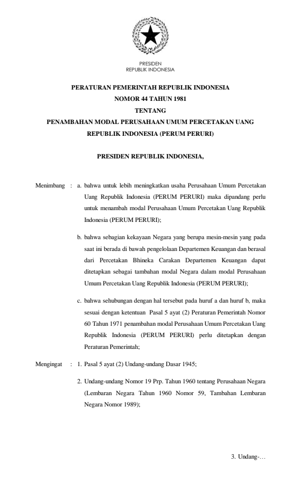 Peraturan Pemerintah Nomor 44 Tahun 1981