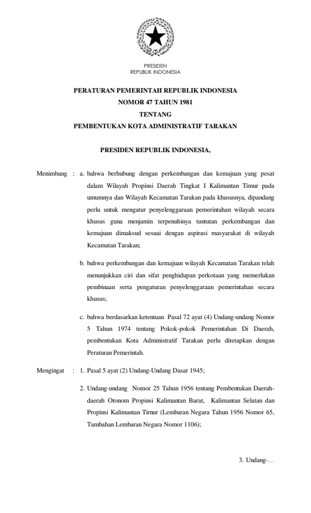 Peraturan Pemerintah Nomor 47 Tahun 1981