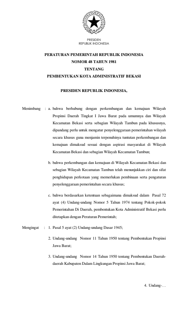 Peraturan Pemerintah Nomor 48 Tahun 1981