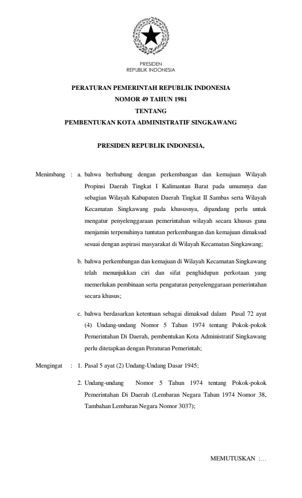 Peraturan Pemerintah Nomor 49 Tahun 1981