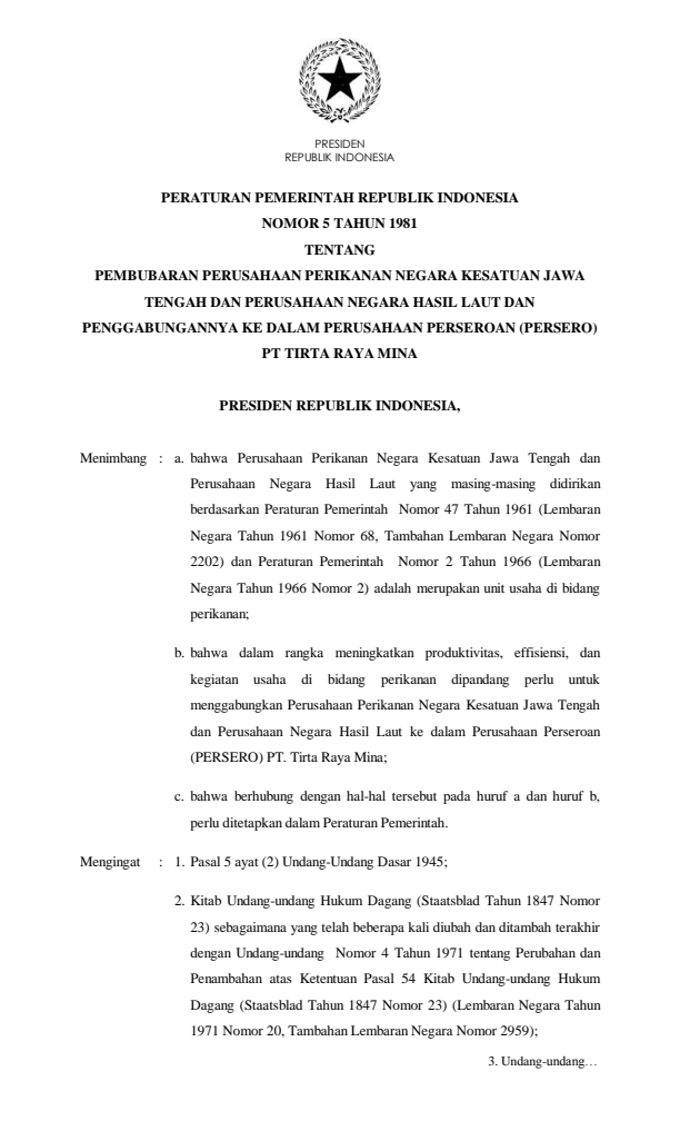 Peraturan Pemerintah Nomor 5 Tahun 1981