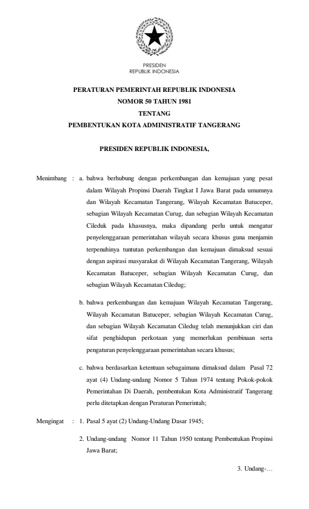 Peraturan Pemerintah Nomor 50 Tahun 1981