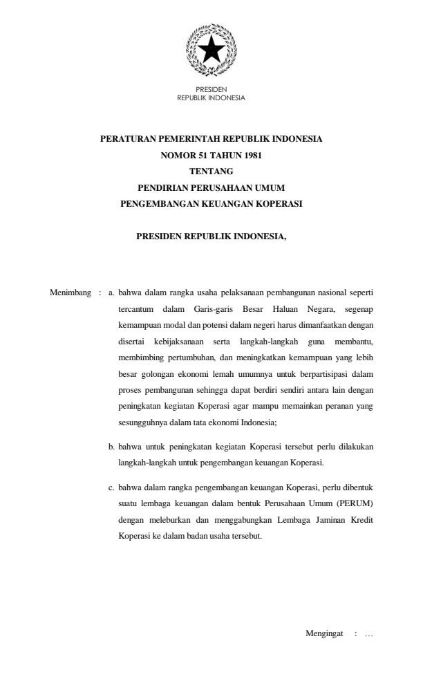 Peraturan Pemerintah Nomor 51 Tahun 1981