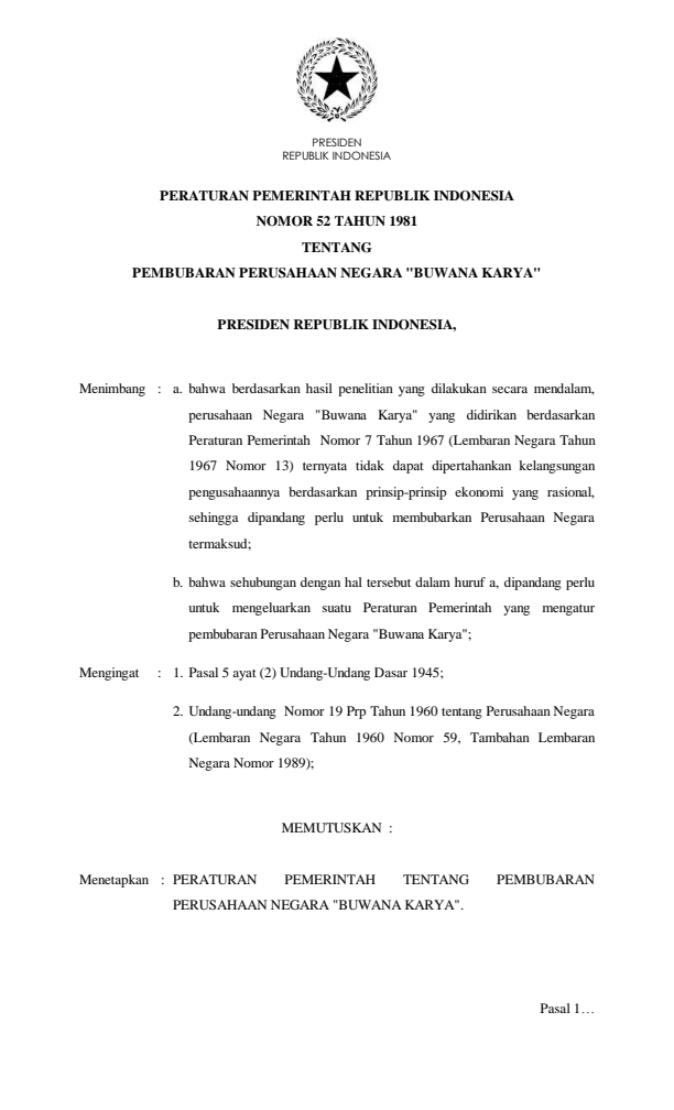 Peraturan Pemerintah Nomor 52 Tahun 1981