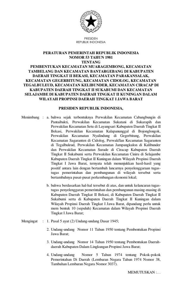 Peraturan Pemerintah Nomor 53 Tahun 1981