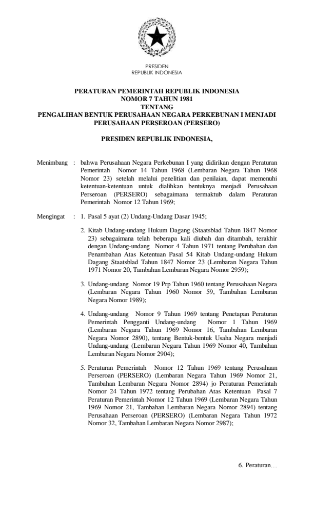 Peraturan Pemerintah Nomor 7 Tahun 1981