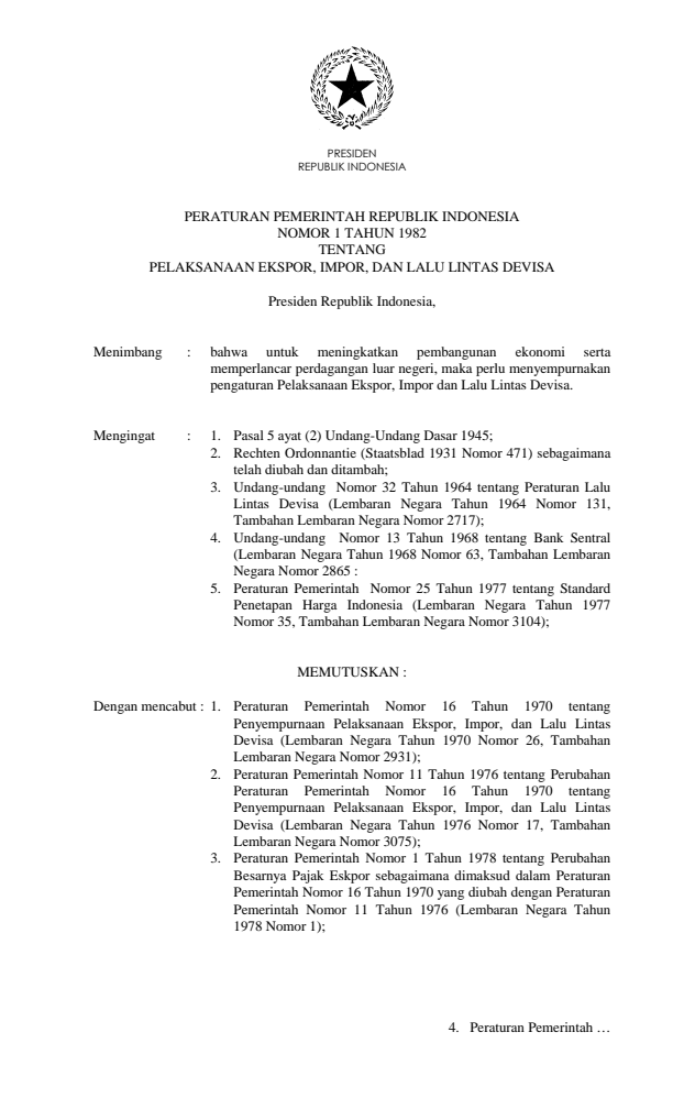 Peraturan Pemerintah Nomor 1 Tahun 1982