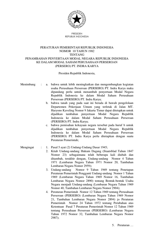 Peraturan Pemerintah Nomor 10 Tahun 1982