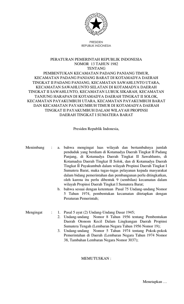 Peraturan Pemerintah Nomor 13 Tahun 1982