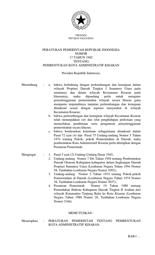 Peraturan Pemerintah Nomor 17 Tahun 1982