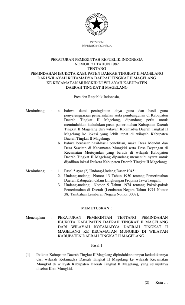 Peraturan Pemerintah Nomor 21 Tahun 1982