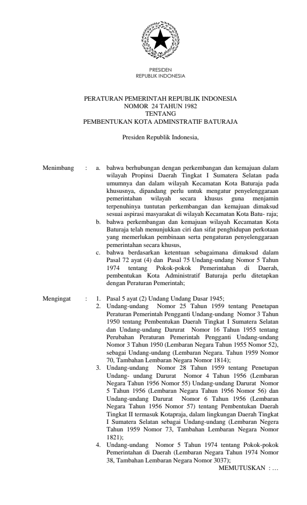 Peraturan Pemerintah Nomor 24 Tahun 1982