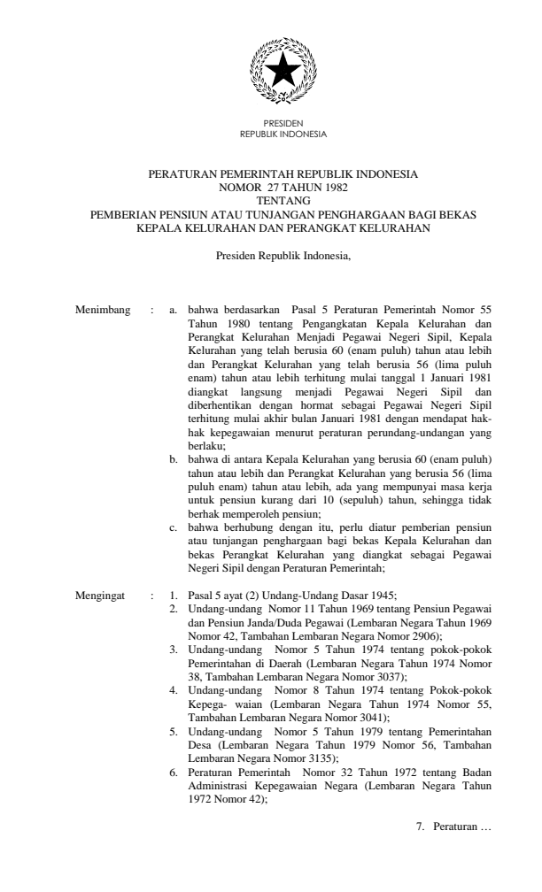 Peraturan Pemerintah Nomor 27 Tahun 1982